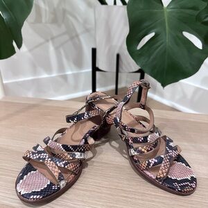 Madewell Snake Print Strappy Sandals Block Heel